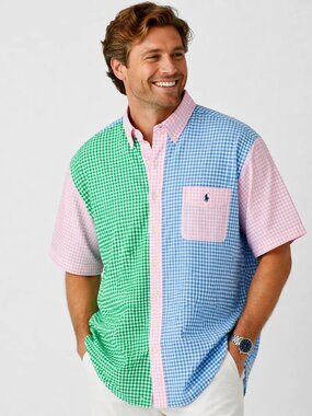 Polo Ralph Lauren Fun Shirt 2X Big & Tall Multicolor Gingham Colorblock Preppy